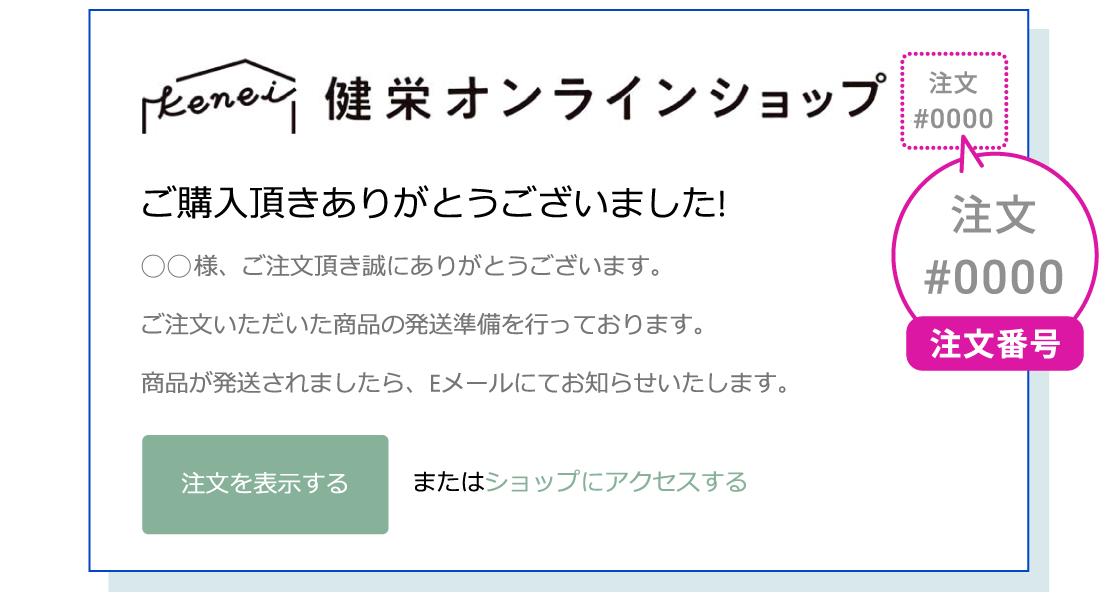 購入完了にメール記載されている「注文番号」をご確認