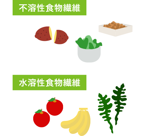 不溶性食物繊維と水溶性食物繊維が含まれる食品画像